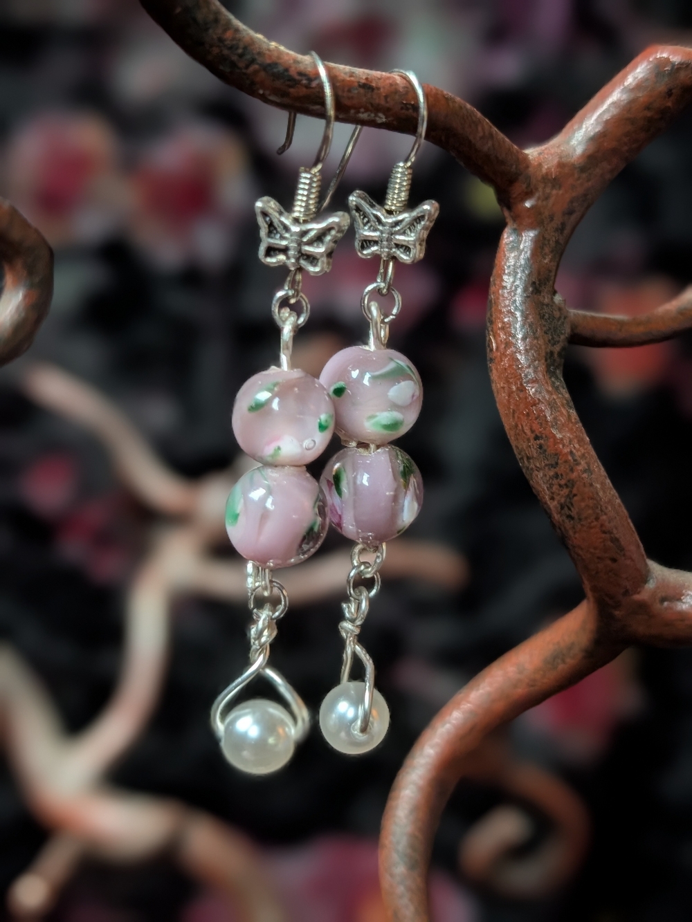 Pink Pearl Drop Earrings Handmade